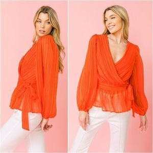 Orange Surplice Woven Top